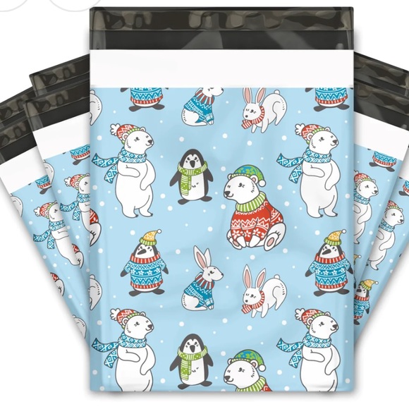 ❄️20 Designer blue winter animals Poly Mailers 10 x 13 inch - Picture 2 of 4
